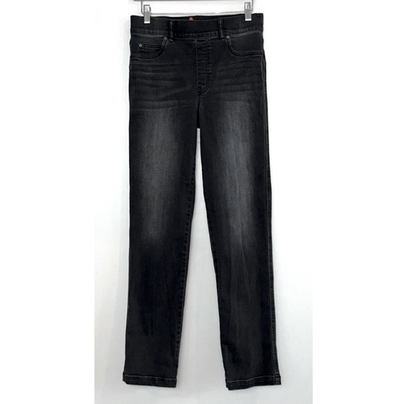 SPANX Straight Leg Pull On Jeans Classic Washed Black Large Tall Long - Picture 7 of 13
